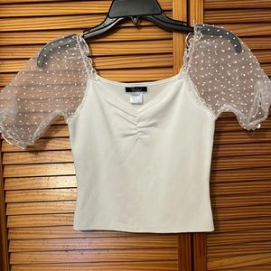 ( 5 for 15 bundle) Vivid white mesh puff sleeve crop top